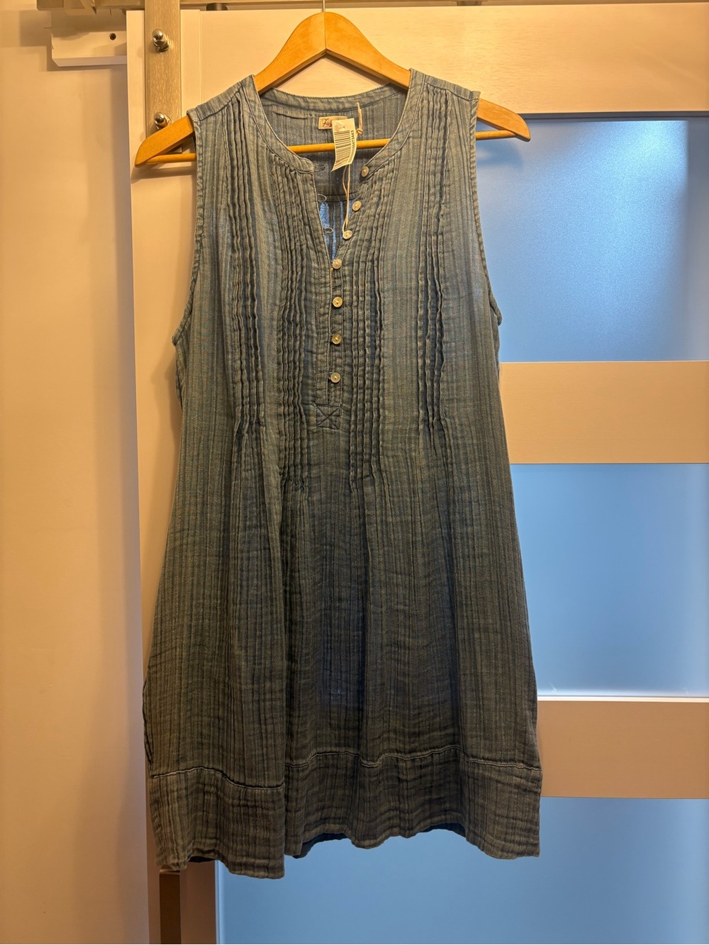 Faherty Denim-Blue Pintuck Midi Dress NWT Size Medium